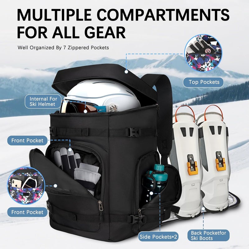 Tenfly Ski Boot Bag,65L Snowboard Boot Bag for Air Travel,Padded Ski Bakcpack for Helmet, Goggles, Gloves, Skis - Image 3